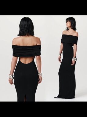 naked wardrobe Black Off-Shoulder Maxi Dress